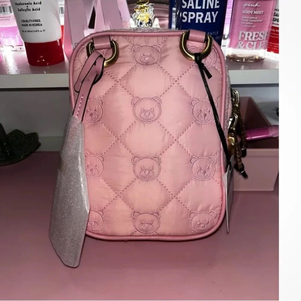 AW19 Moschino Couture J. Scott Pink Quilted Teddy Bear Rectangular Shoulder Bag - Picture 3 of 8